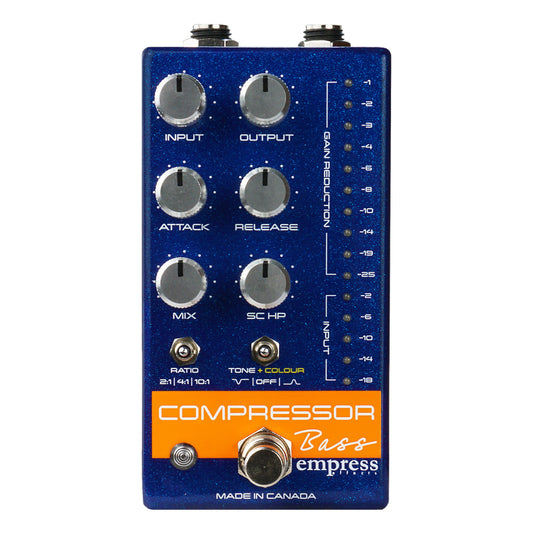  EMPRESS EFFECTS BASS COMPRESSOR BLUE AND SILVER SPARKLE  BLUE FRONT VIEW ON WHITE BACKGROUND