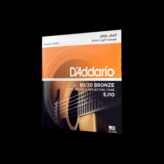 DADDARIO EXTRA LIGHT GAUGE EJ10 STRINGS FRONT ANGLED MAIN VIEW